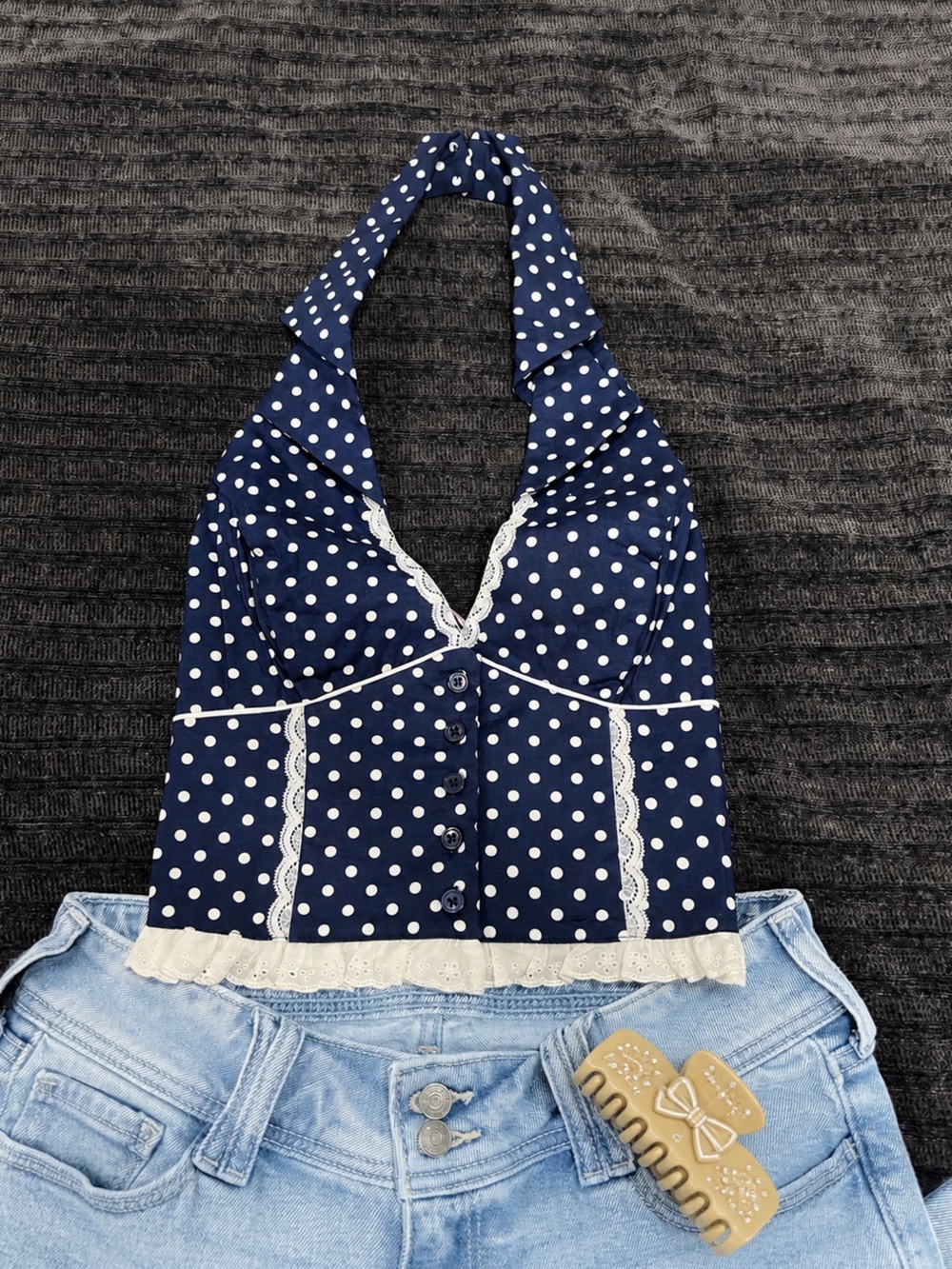 y2k/preppy inspired Dolls Kill x Sugar thrillz Polka Dot Halter Top